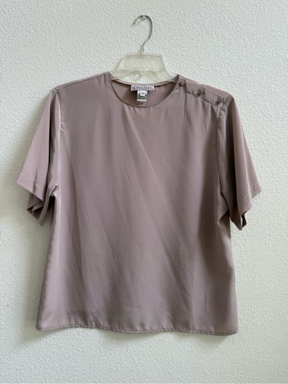 Alyssa Carr Taupe Button Shoulder Blouse Size 12